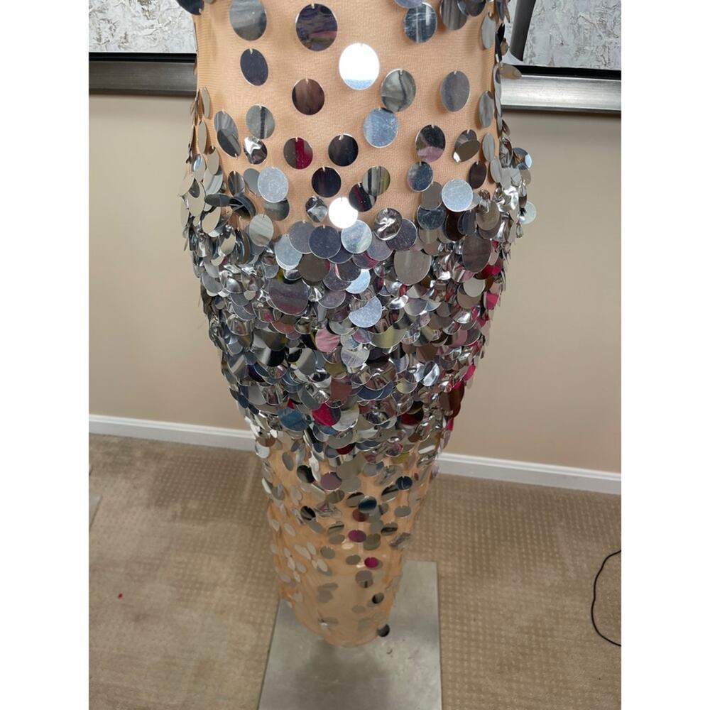 RETROFETE Mischa Sequin Embellished Sheer Silver Mirrored Maxi Dress Size M - Picture 6 of 9